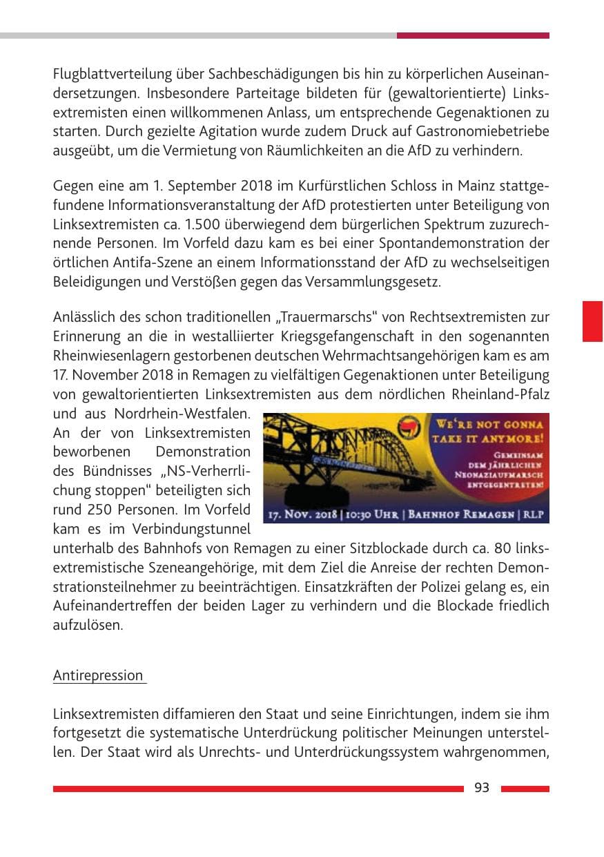 Seite 94 des Verfassungsschutzbericht 2018 Rheinland-Pfalz