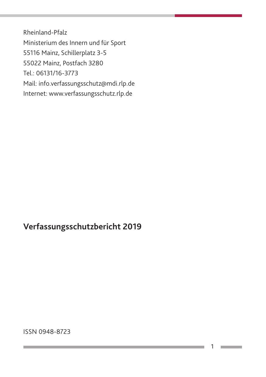 Seite 2 des Verfassungsschutzbericht 2019 Rheinland-Pfalz
