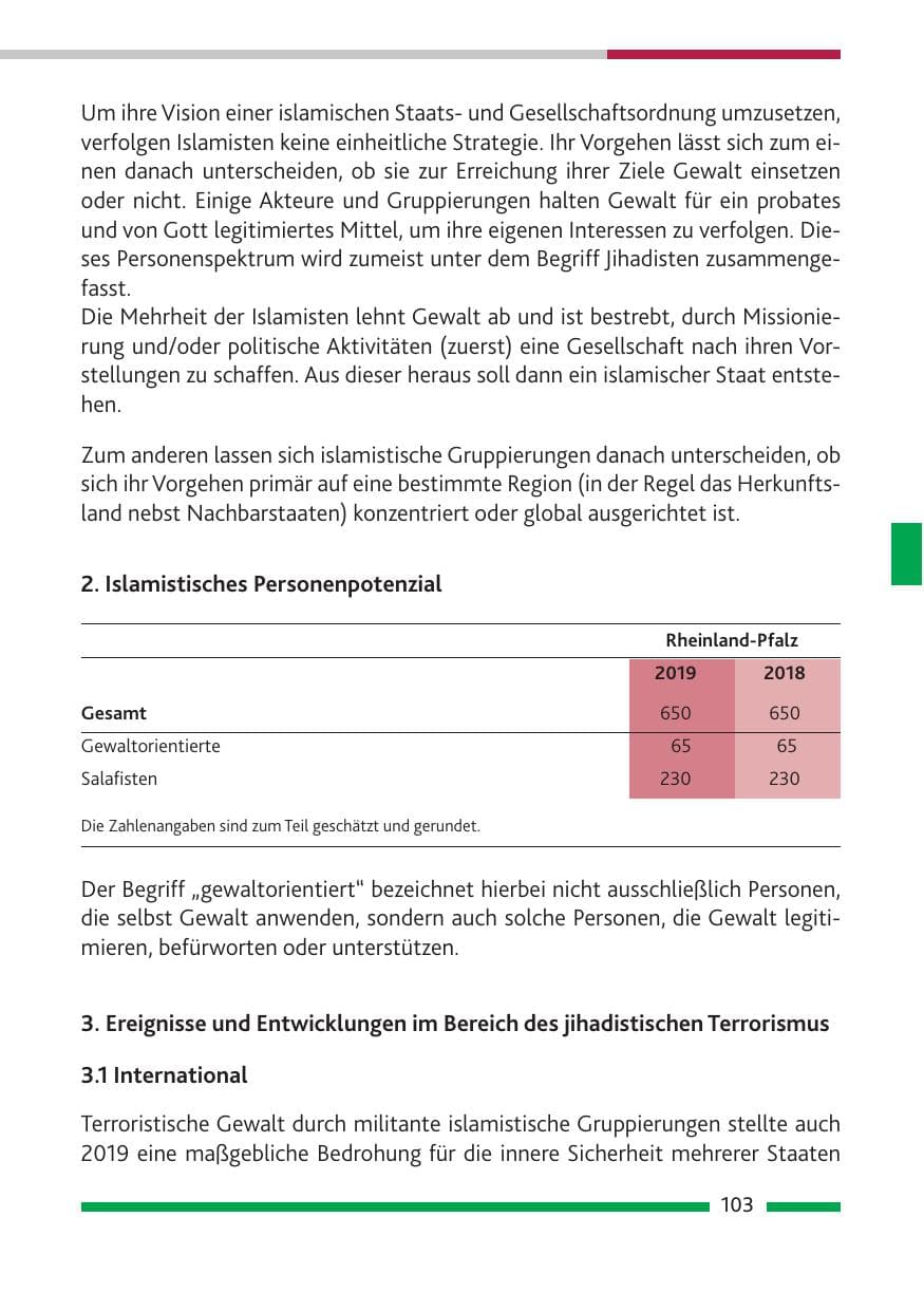 Seite 104 des Verfassungsschutzbericht 2019 Rheinland-Pfalz
