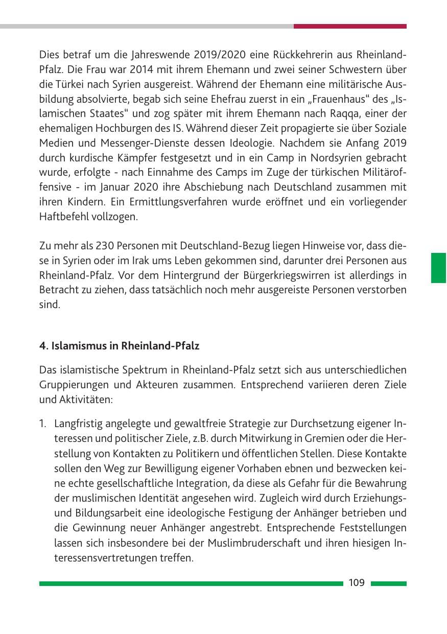 Seite 110 des Verfassungsschutzbericht 2019 Rheinland-Pfalz