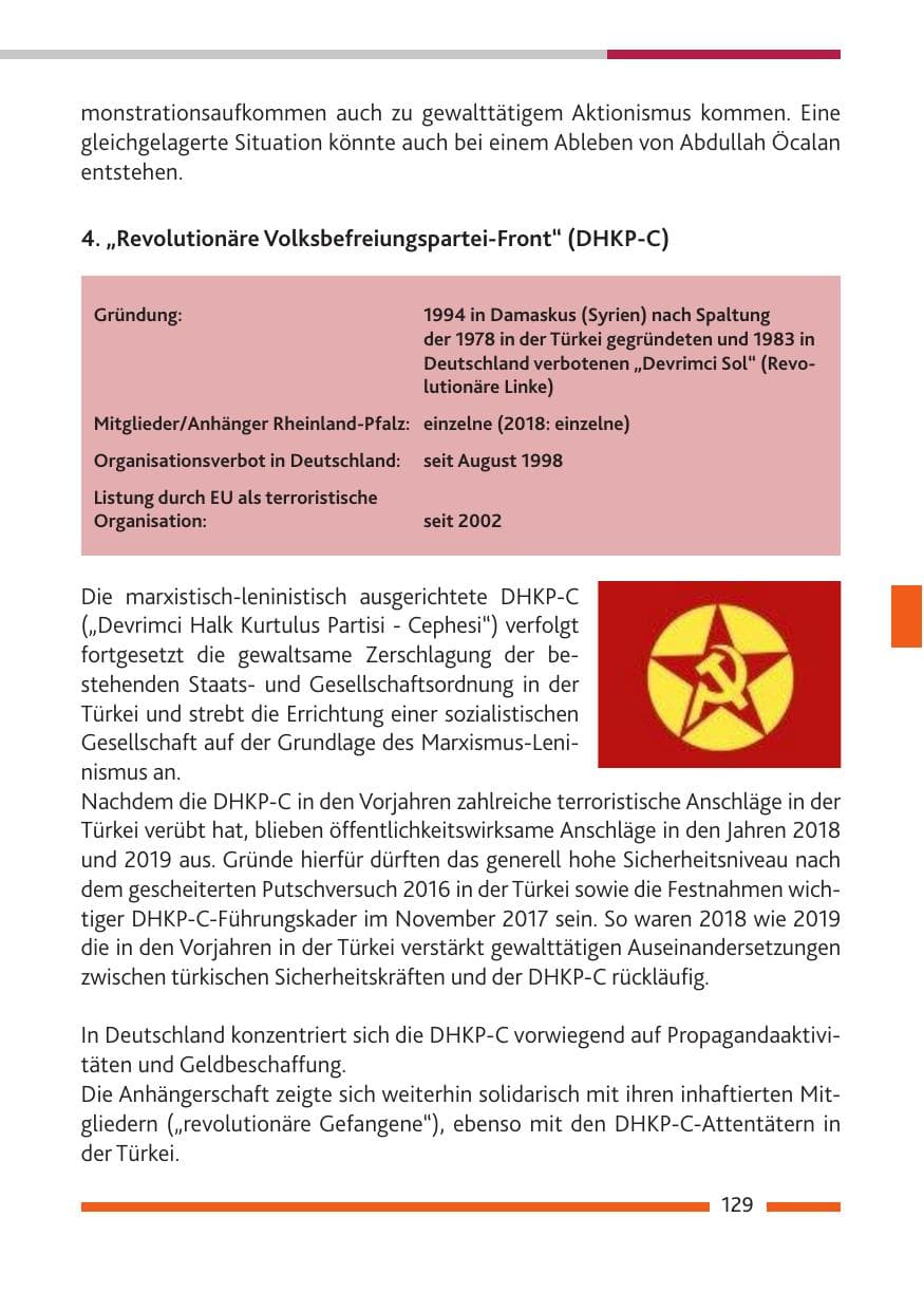 Seite 130 des Verfassungsschutzbericht 2019 Rheinland-Pfalz