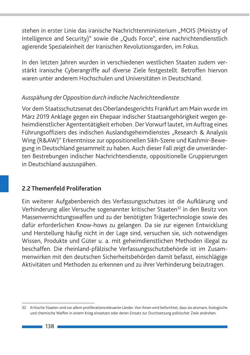 Seite 139 des Verfassungsschutzbericht 2019 Rheinland-Pfalz
