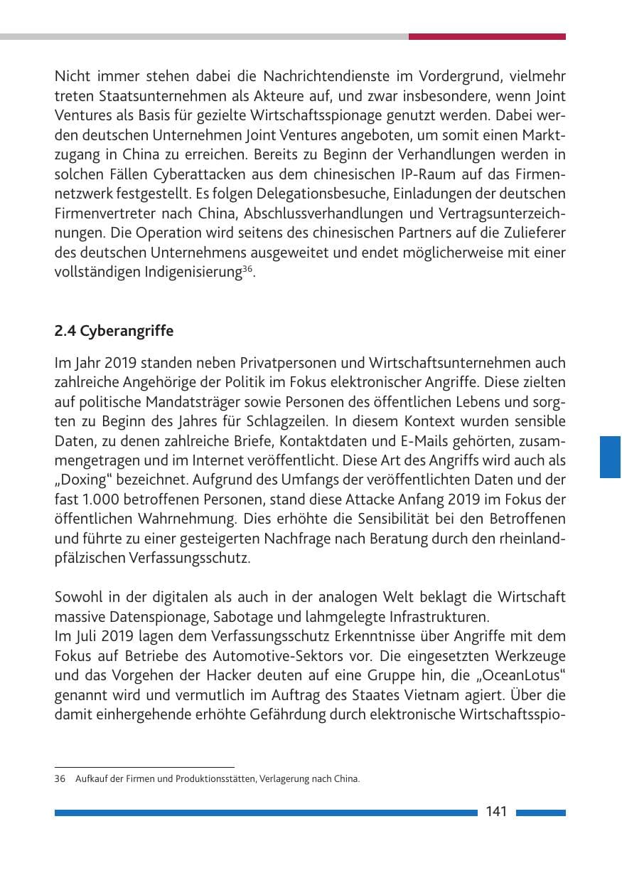Seite 142 des Verfassungsschutzbericht 2019 Rheinland-Pfalz