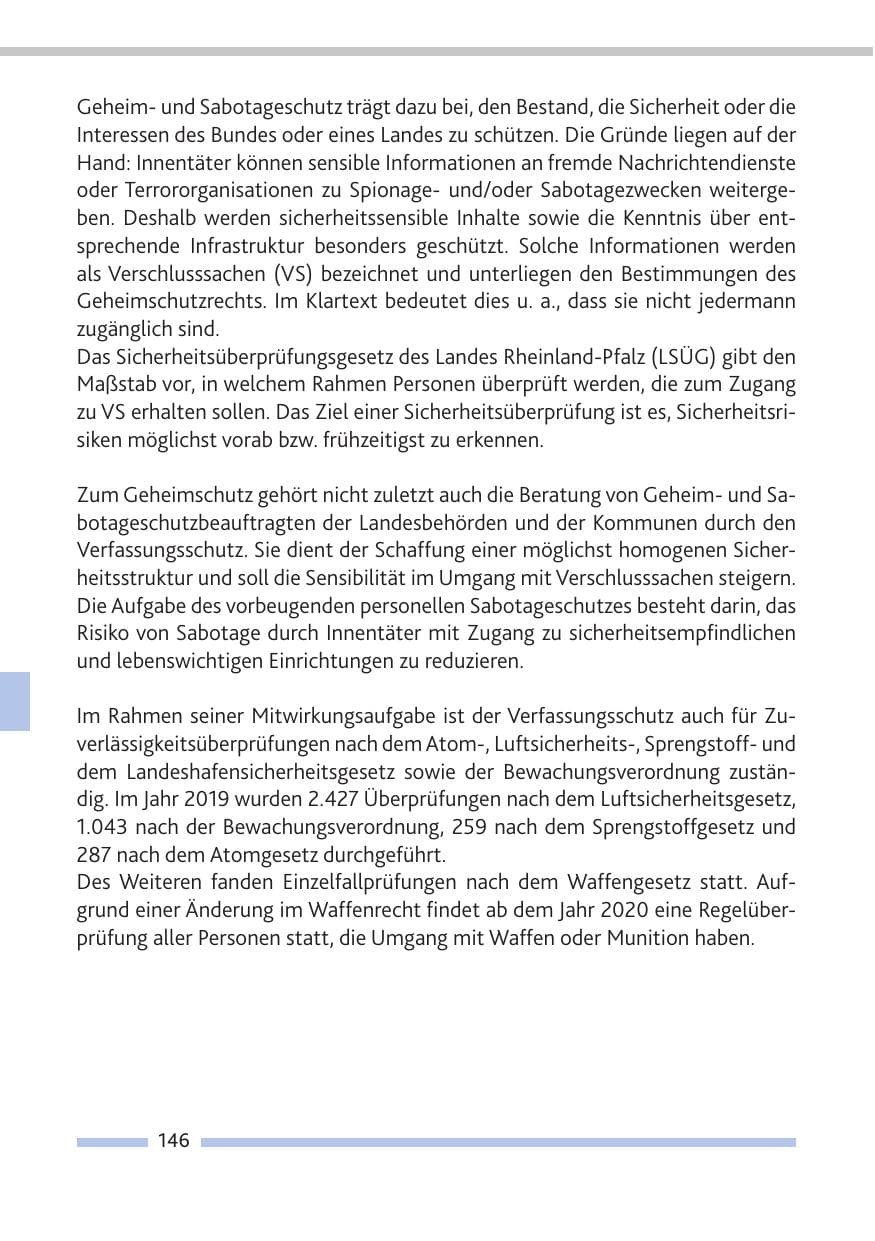Seite 147 des Verfassungsschutzbericht 2019 Rheinland-Pfalz