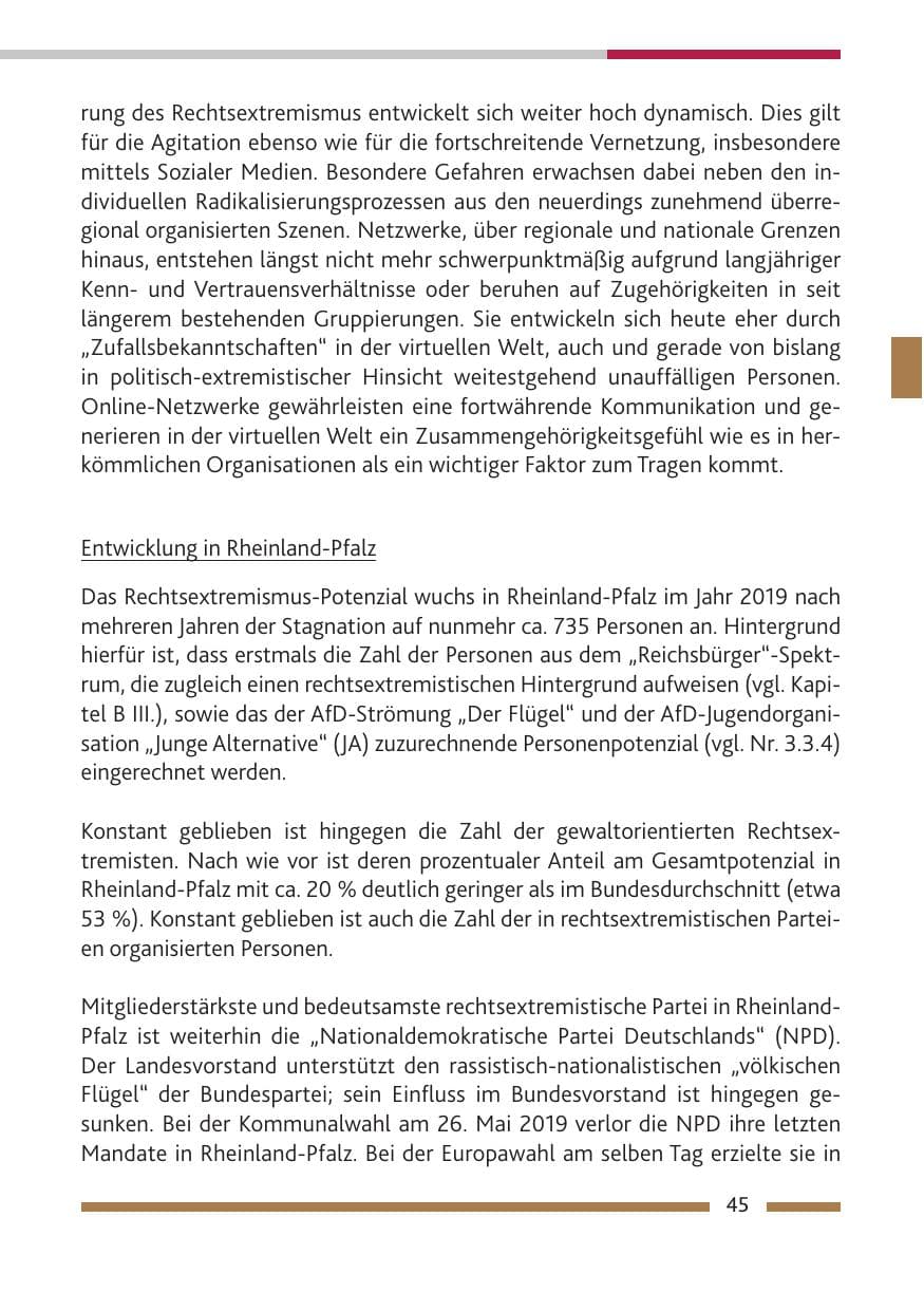 Seite 46 des Verfassungsschutzbericht 2019 Rheinland-Pfalz
