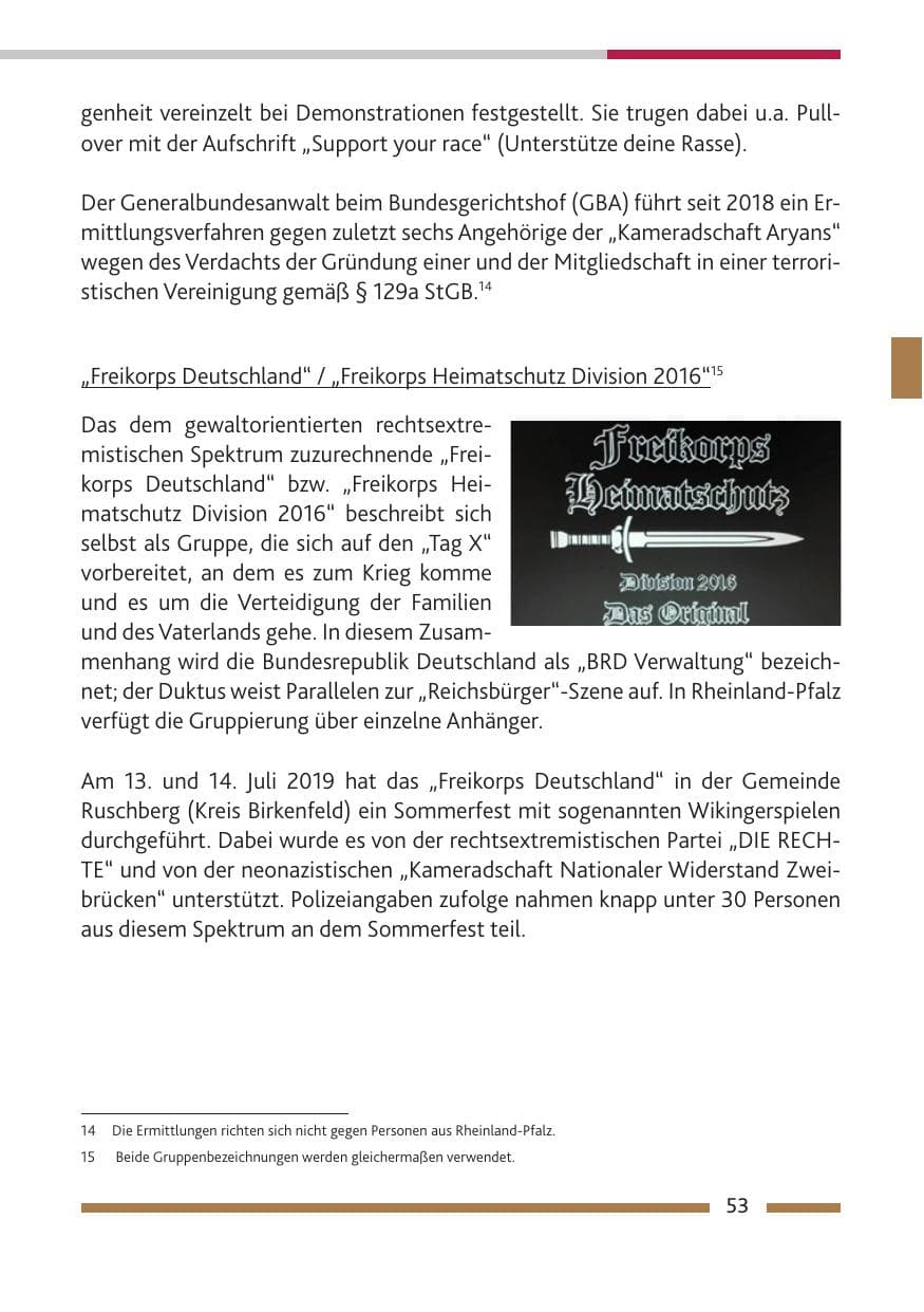 Seite 54 des Verfassungsschutzbericht 2019 Rheinland-Pfalz