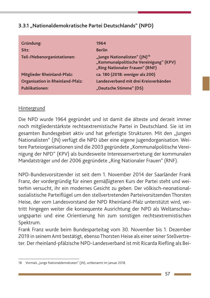 Seite 58 des Verfassungsschutzbericht 2019 Rheinland-Pfalz