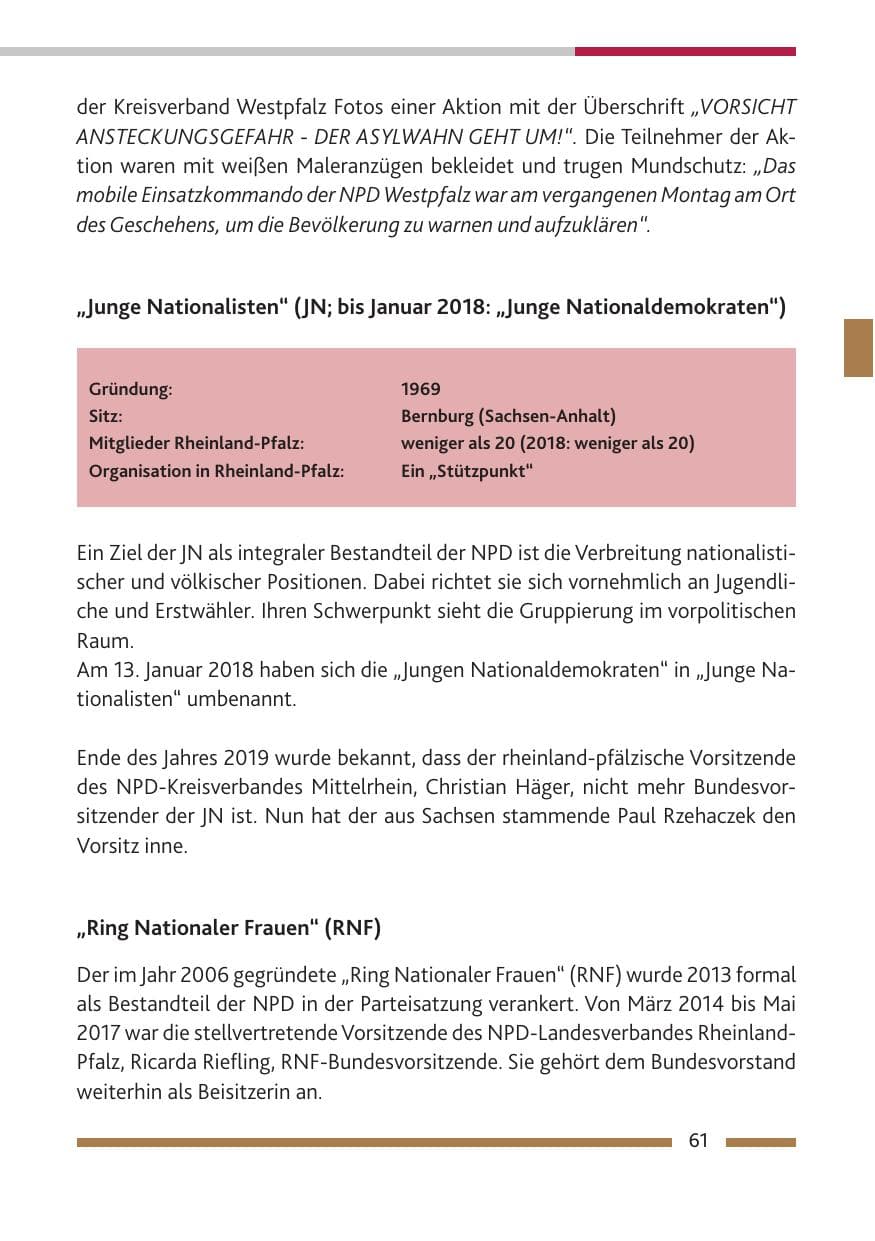 Seite 62 des Verfassungsschutzbericht 2019 Rheinland-Pfalz