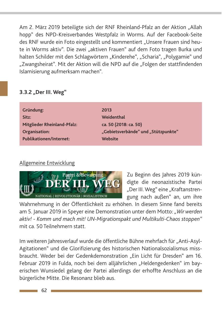 Seite 63 des Verfassungsschutzbericht 2019 Rheinland-Pfalz