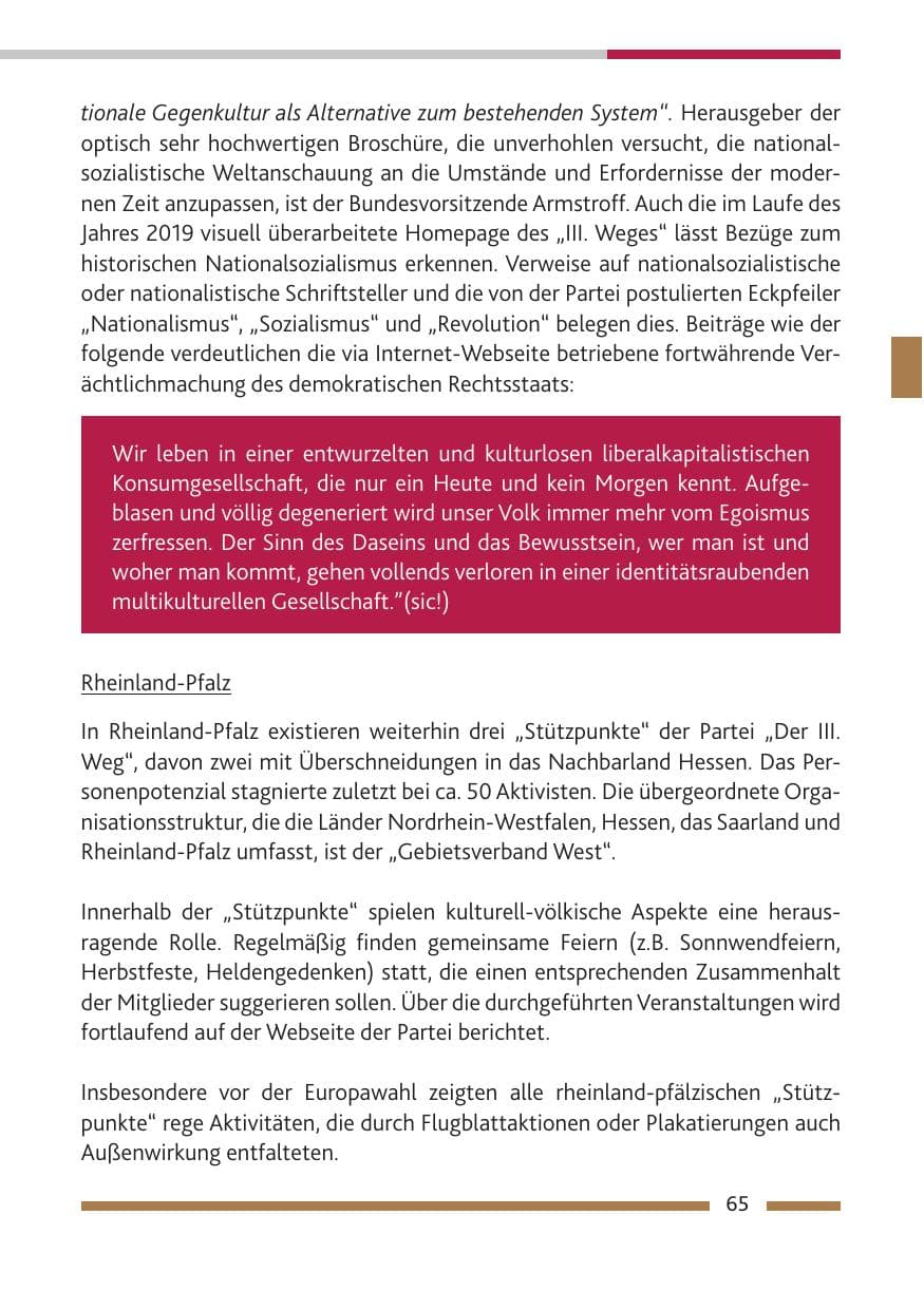 Seite 66 des Verfassungsschutzbericht 2019 Rheinland-Pfalz