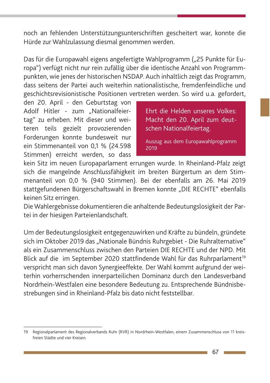 Seite 68 des Verfassungsschutzbericht 2019 Rheinland-Pfalz