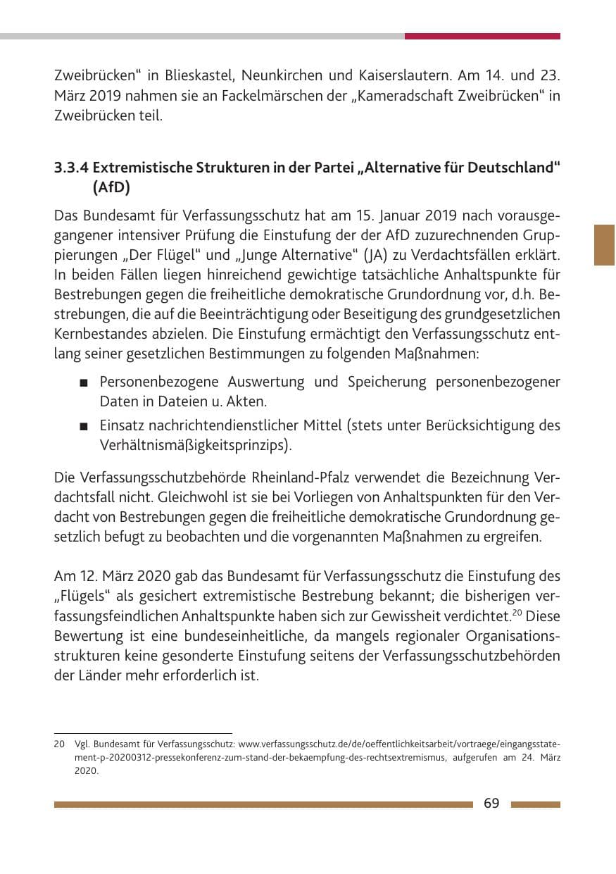Seite 70 des Verfassungsschutzbericht 2019 Rheinland-Pfalz