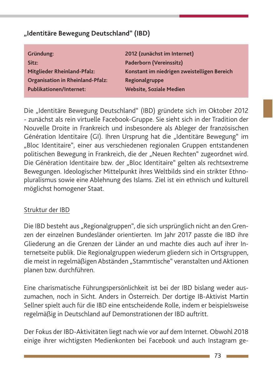 Seite 74 des Verfassungsschutzbericht 2019 Rheinland-Pfalz