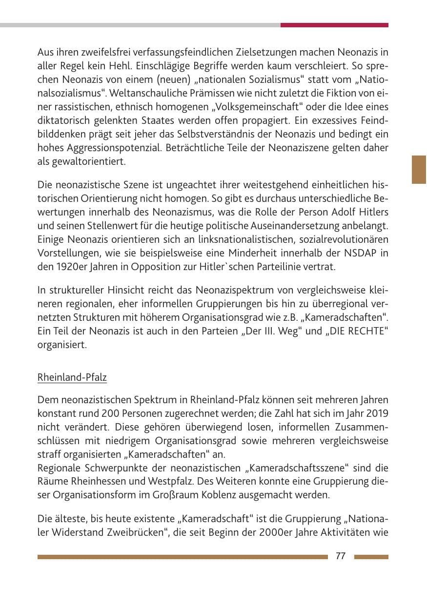 Seite 78 des Verfassungsschutzbericht 2019 Rheinland-Pfalz