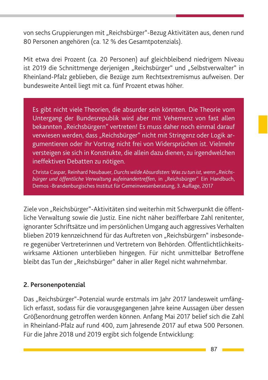 Seite 88 des Verfassungsschutzbericht 2019 Rheinland-Pfalz