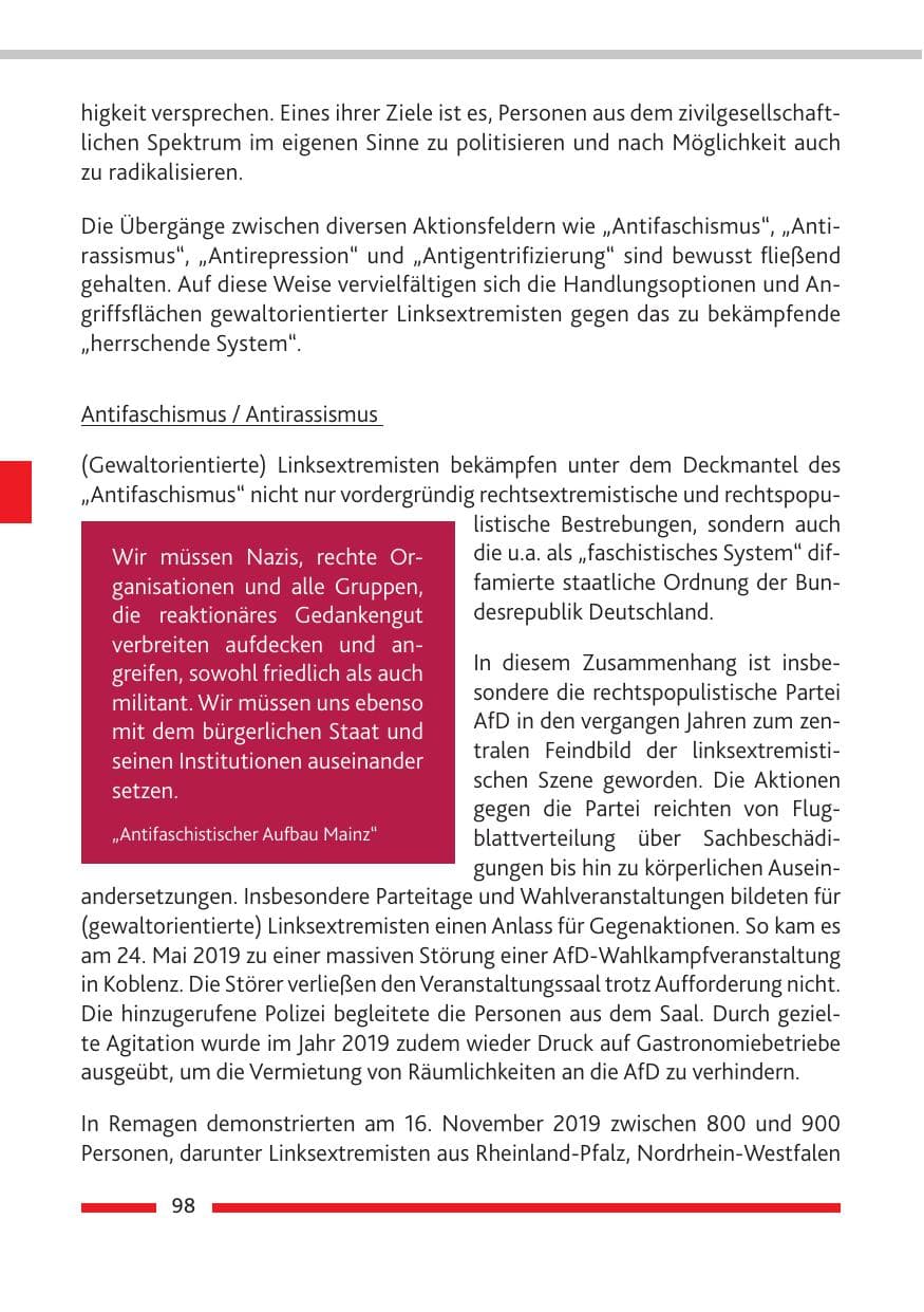 Seite 99 des Verfassungsschutzbericht 2019 Rheinland-Pfalz