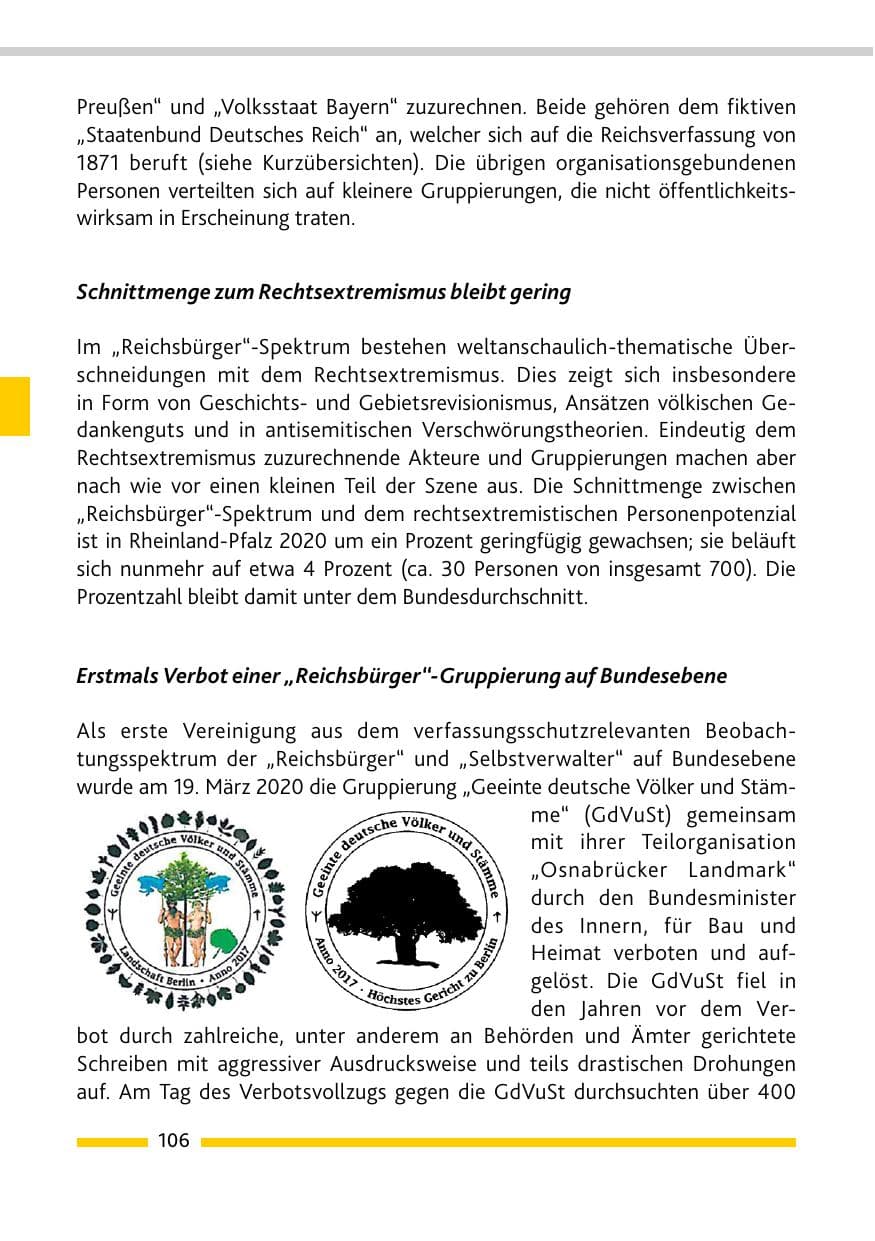 Seite 108 des Verfassungsschutzbericht 2020 Rheinland-Pfalz