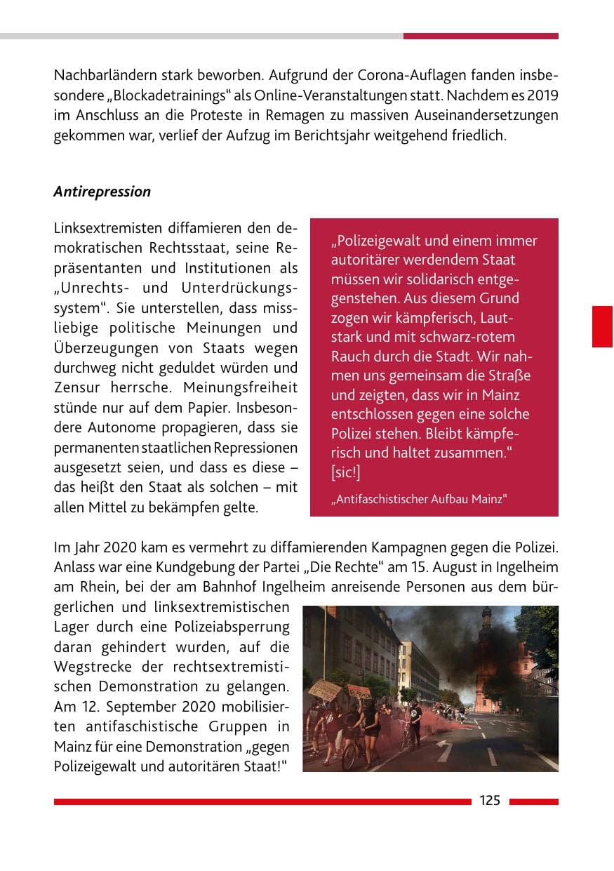 Seite 127 des Verfassungsschutzbericht 2020 Rheinland-Pfalz