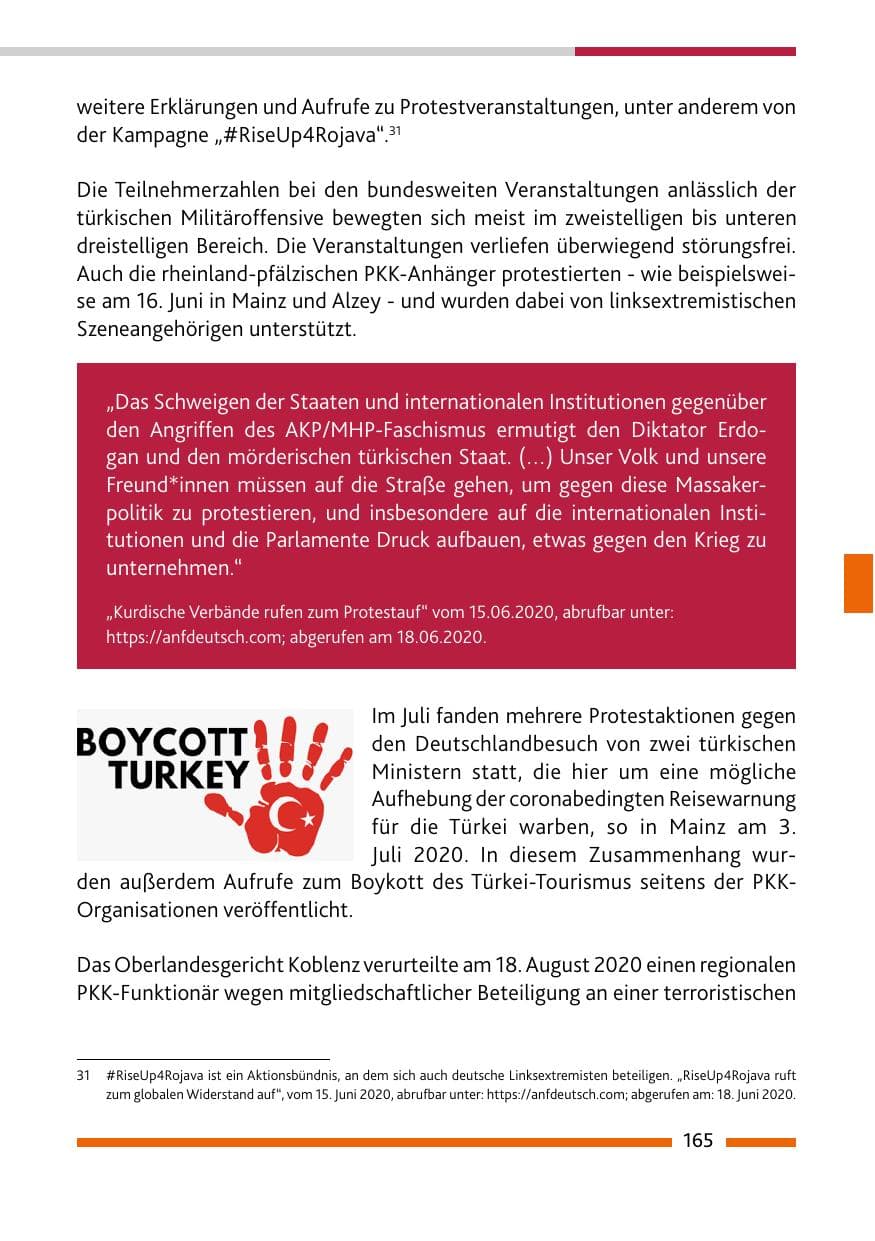 Seite 167 des Verfassungsschutzbericht 2020 Rheinland-Pfalz