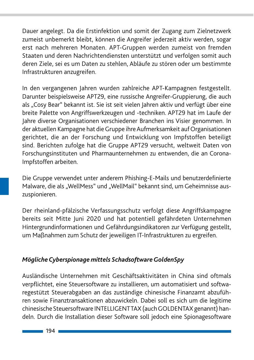 Seite 196 des Verfassungsschutzbericht 2020 Rheinland-Pfalz
