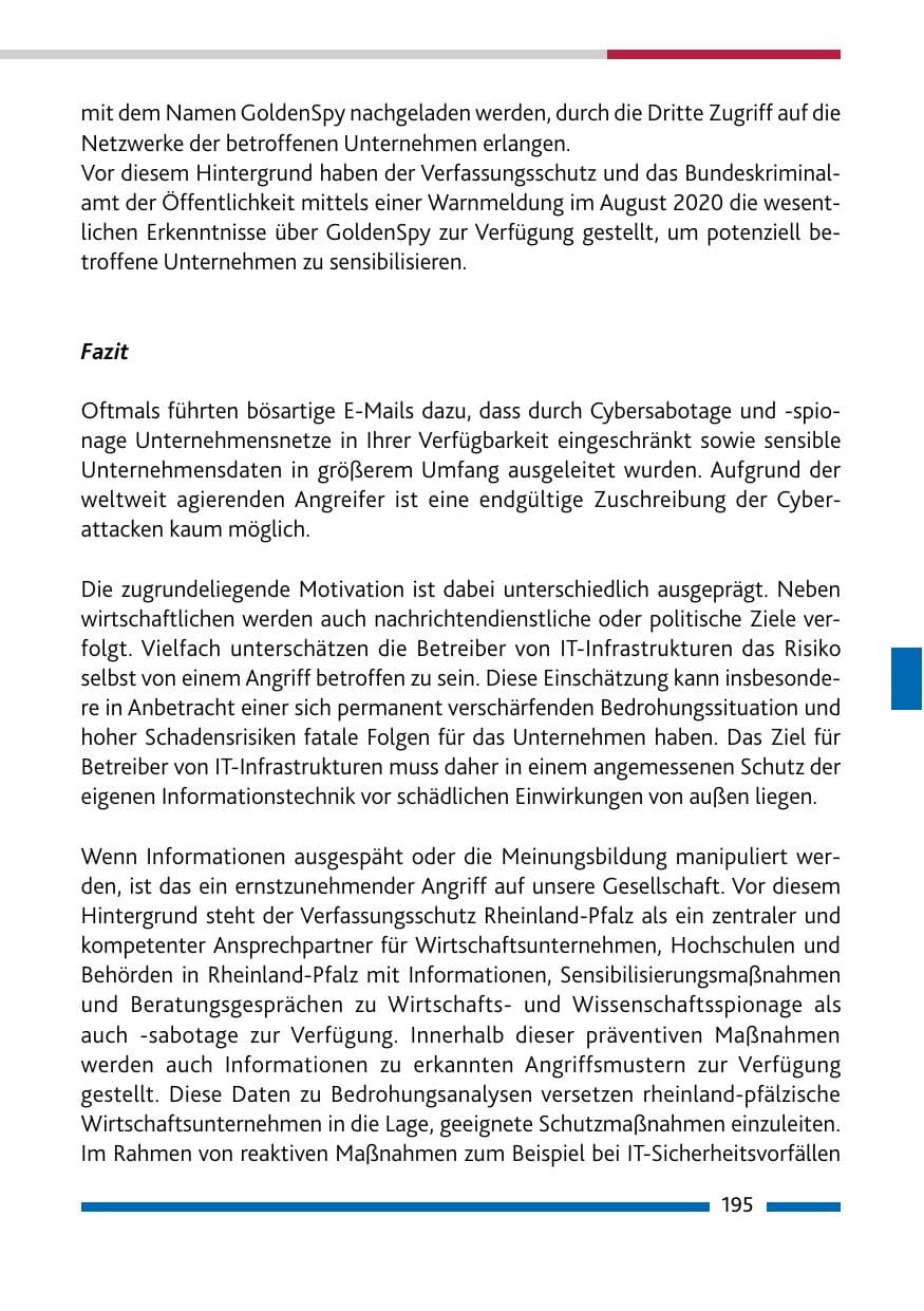 Seite 197 des Verfassungsschutzbericht 2020 Rheinland-Pfalz