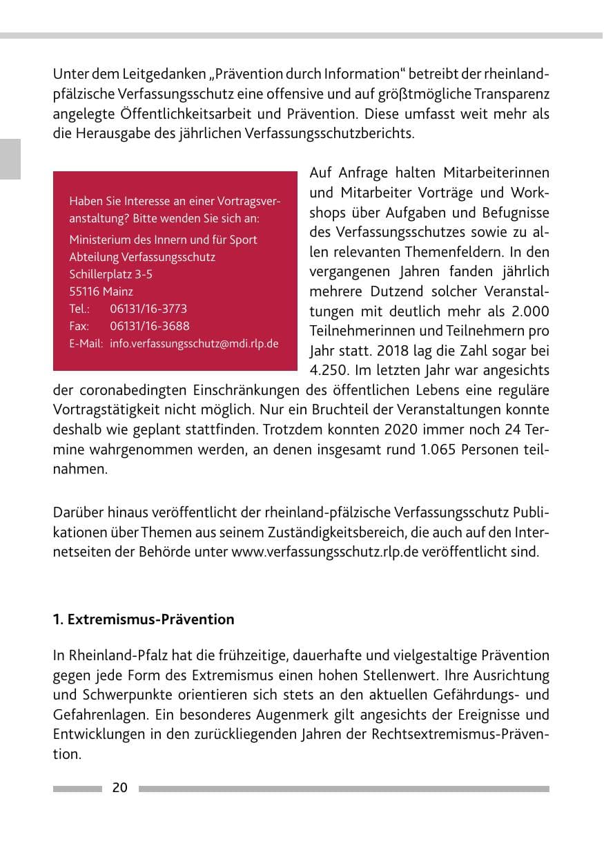 Seite 22 des Verfassungsschutzbericht 2020 Rheinland-Pfalz