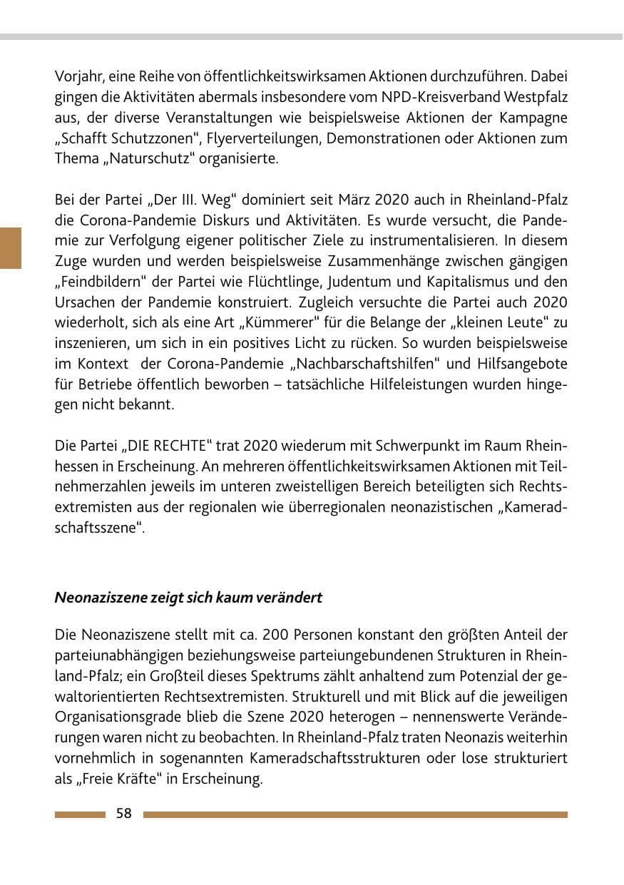 Seite 60 des Verfassungsschutzbericht 2020 Rheinland-Pfalz