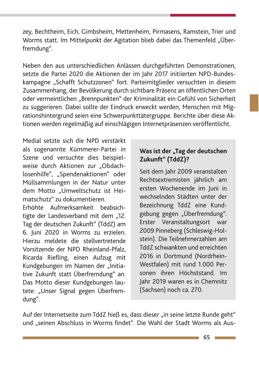Seite 67 des Verfassungsschutzbericht 2020 Rheinland-Pfalz