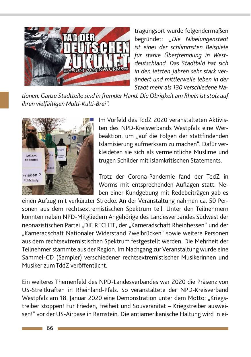 Seite 68 des Verfassungsschutzbericht 2020 Rheinland-Pfalz