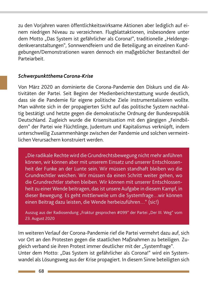 Seite 70 des Verfassungsschutzbericht 2020 Rheinland-Pfalz