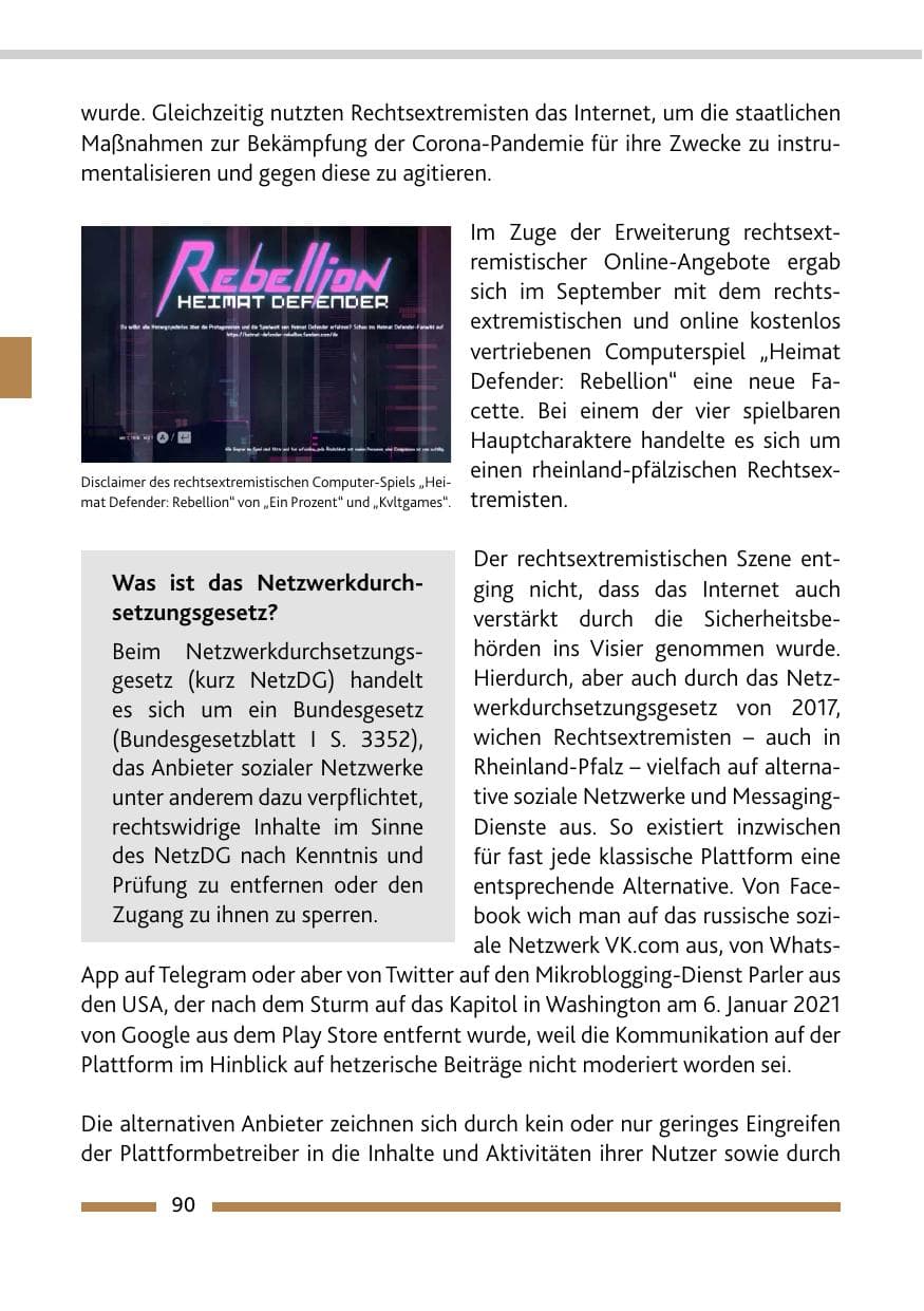 Seite 92 des Verfassungsschutzbericht 2020 Rheinland-Pfalz