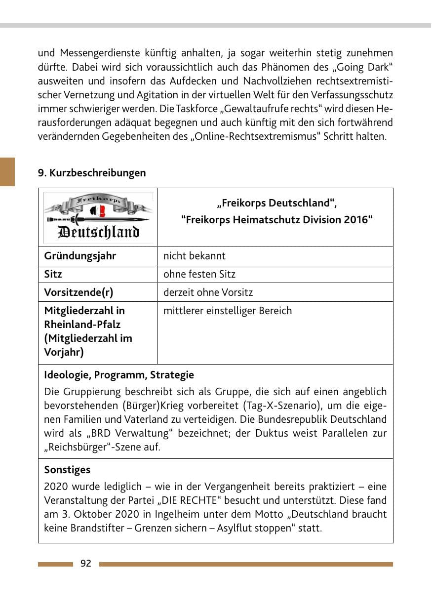 Seite 94 des Verfassungsschutzbericht 2020 Rheinland-Pfalz