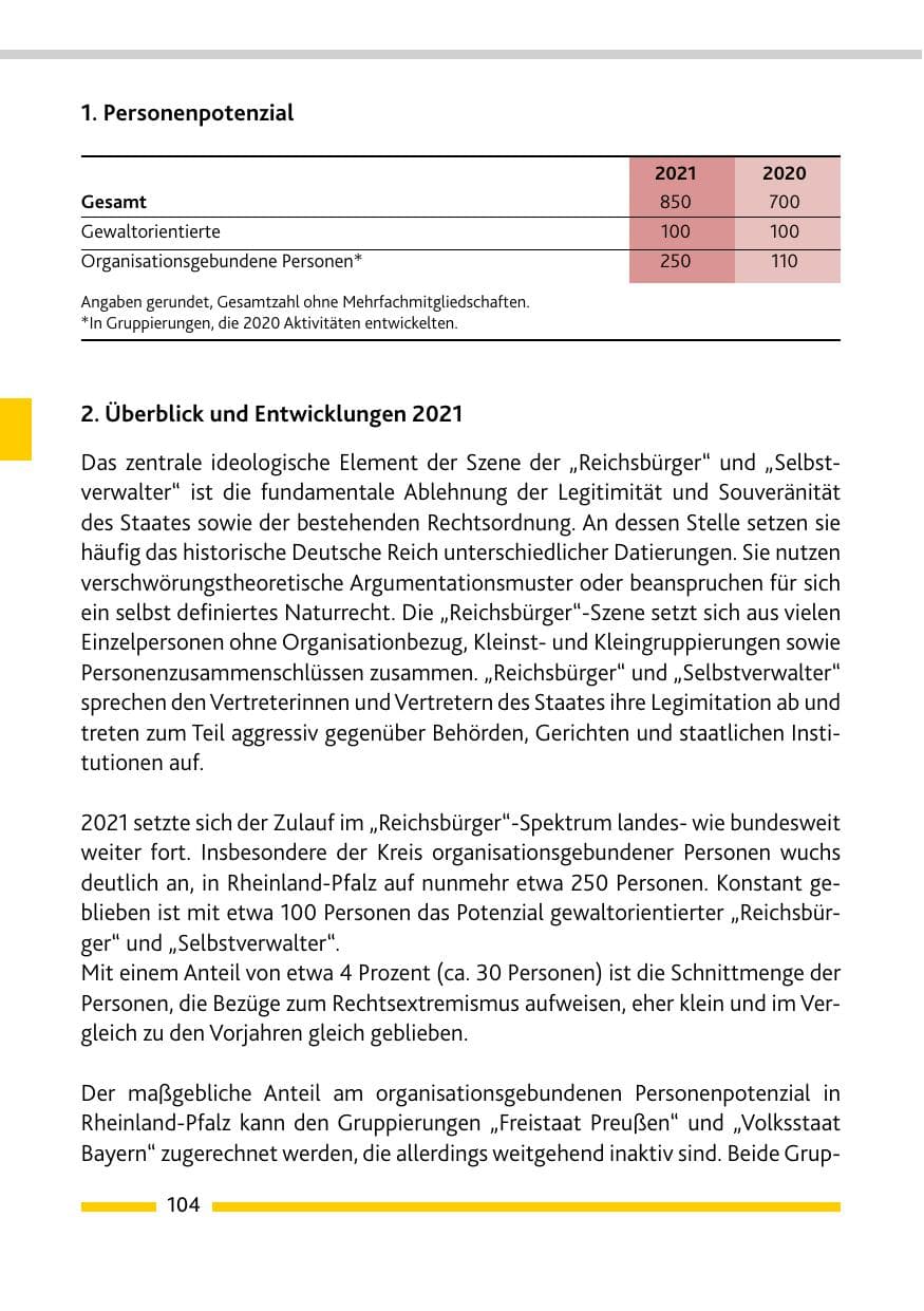 Seite 106 des Verfassungsschutzbericht 2021 Rheinland-Pfalz
