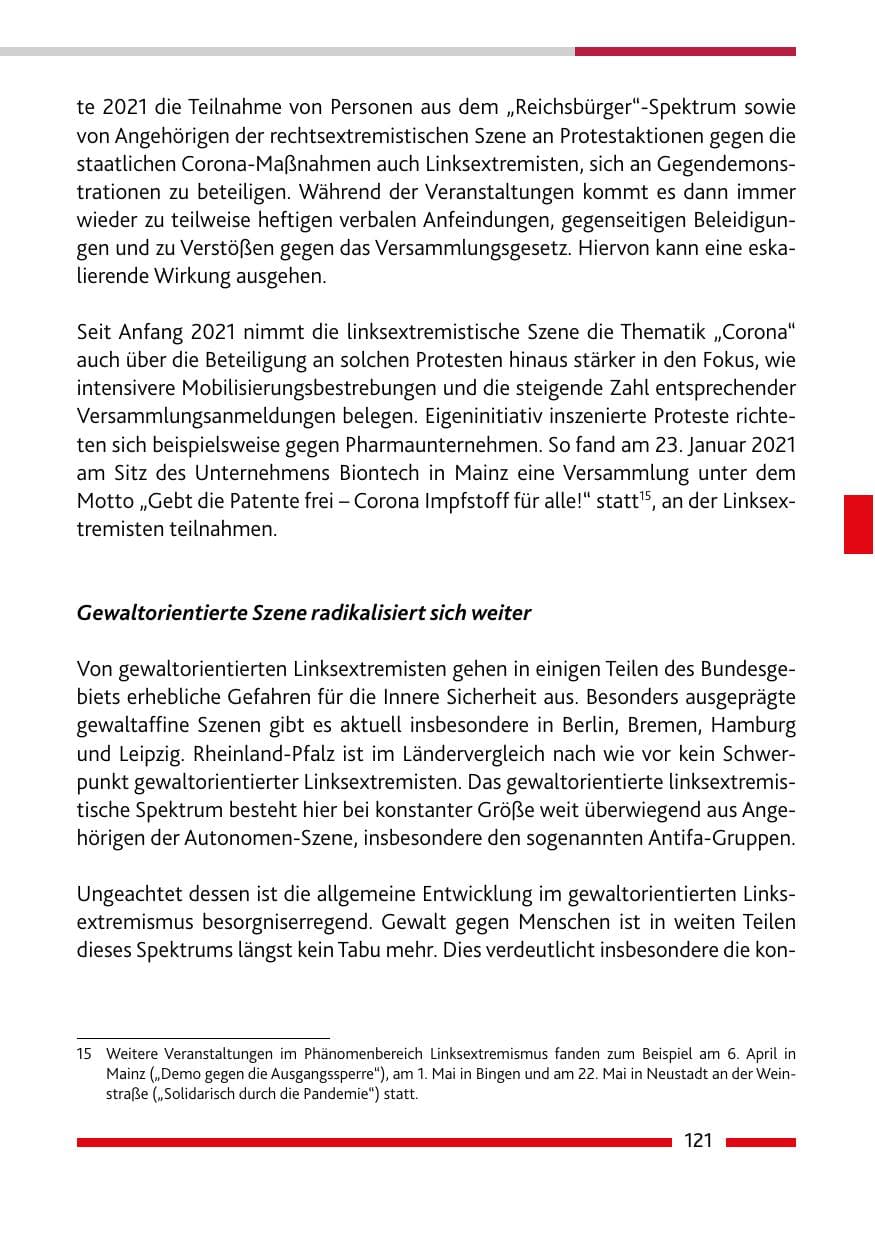 Seite 123 des Verfassungsschutzbericht 2021 Rheinland-Pfalz