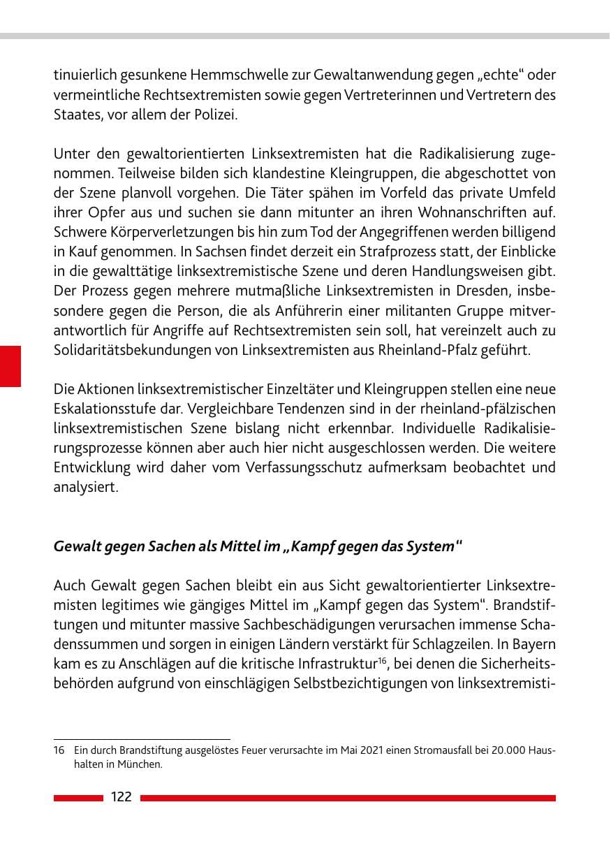Seite 124 des Verfassungsschutzbericht 2021 Rheinland-Pfalz