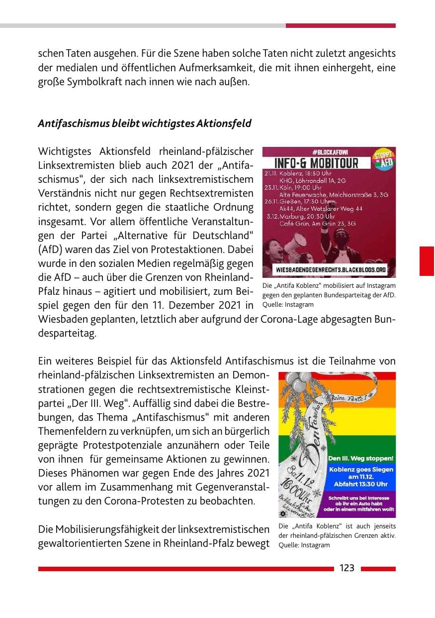 Seite 125 des Verfassungsschutzbericht 2021 Rheinland-Pfalz