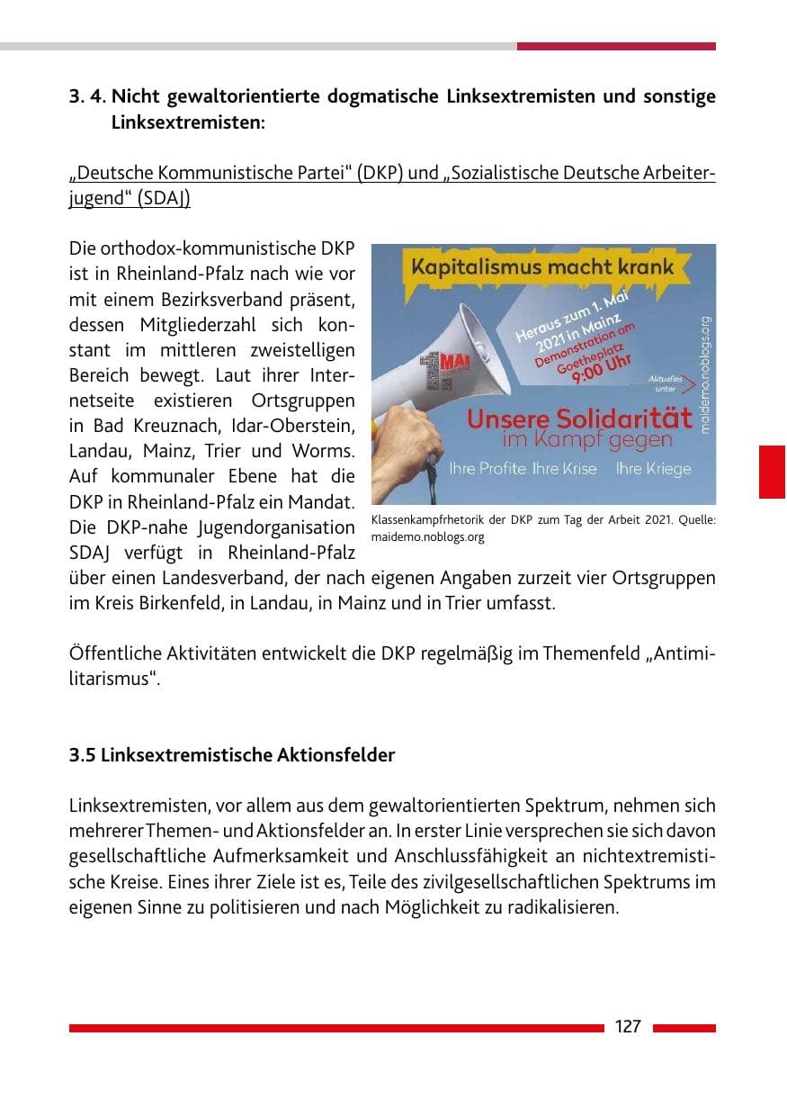 Seite 129 des Verfassungsschutzbericht 2021 Rheinland-Pfalz