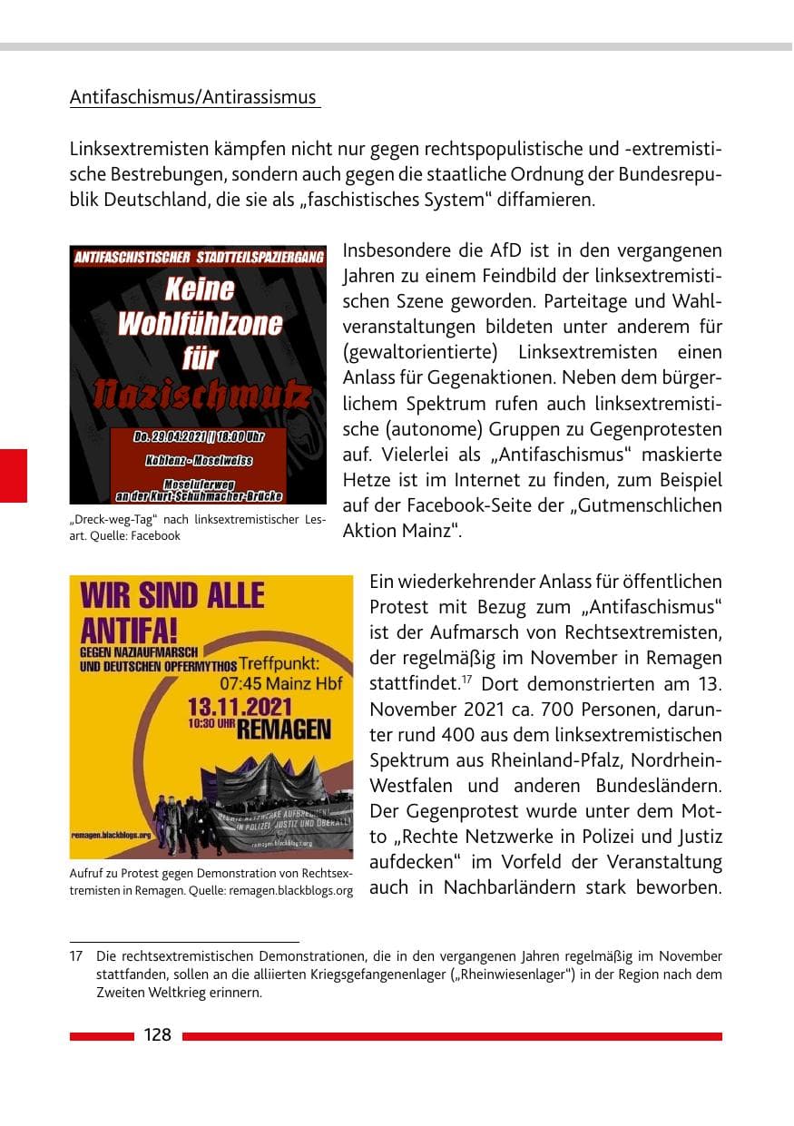 Seite 130 des Verfassungsschutzbericht 2021 Rheinland-Pfalz