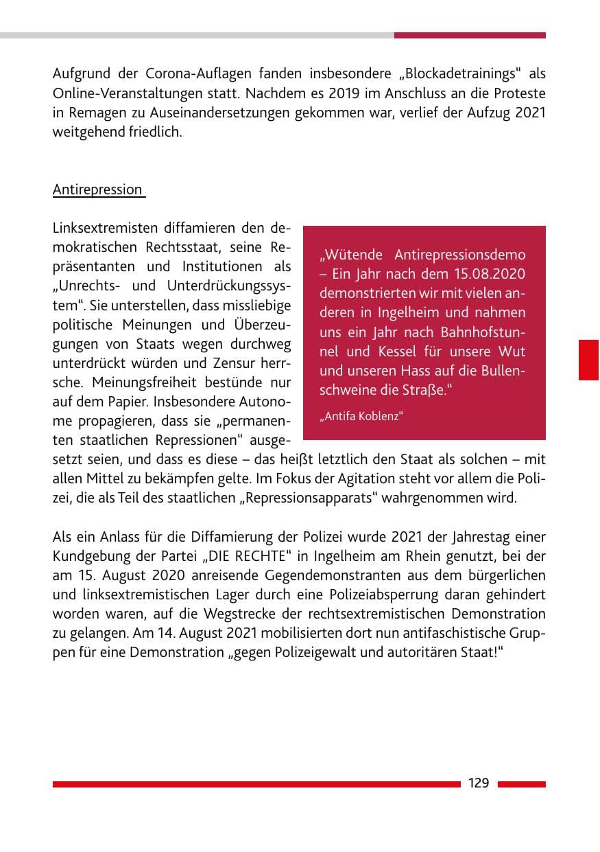 Seite 131 des Verfassungsschutzbericht 2021 Rheinland-Pfalz