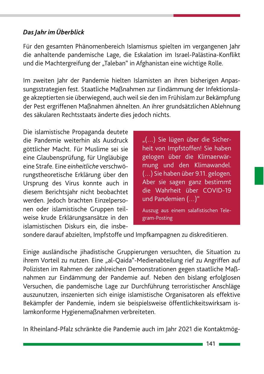 Seite 143 des Verfassungsschutzbericht 2021 Rheinland-Pfalz
