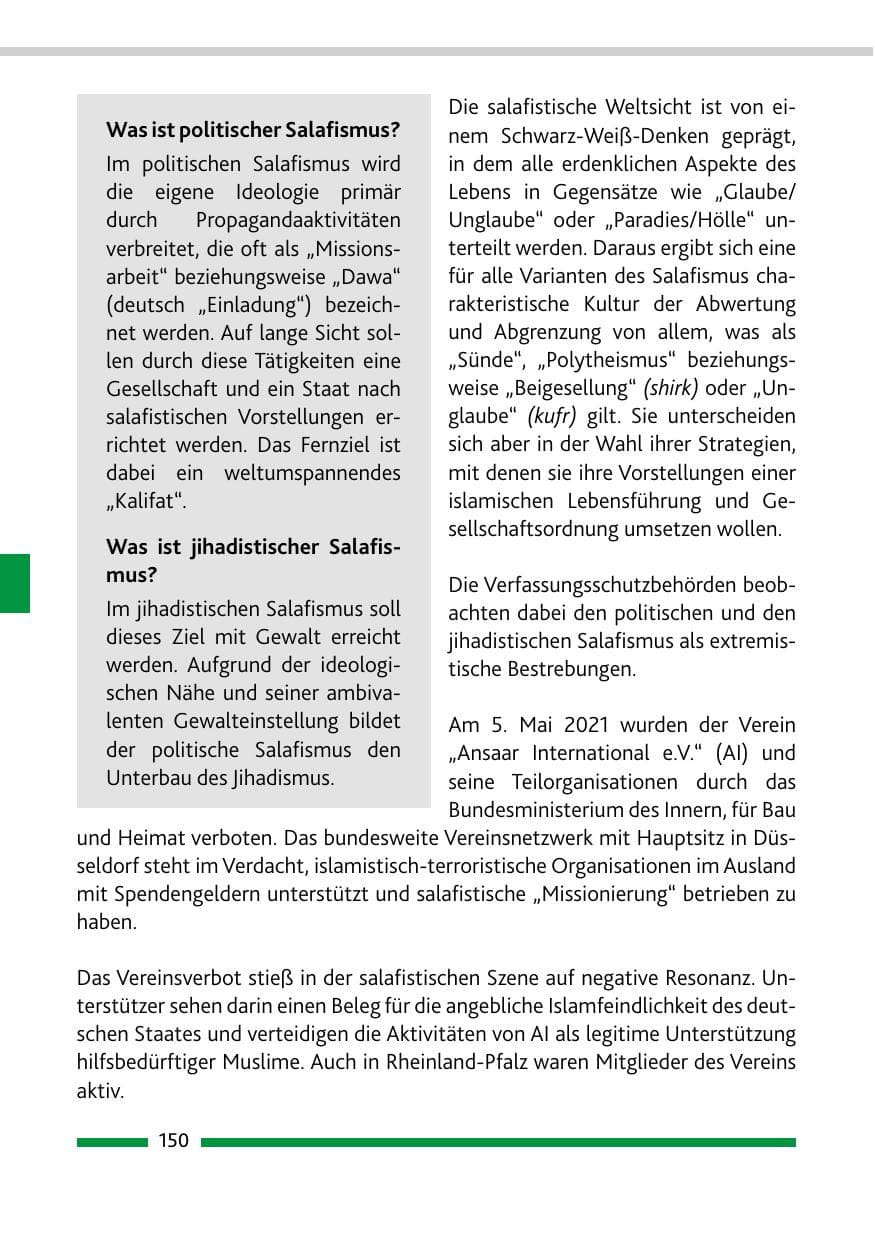 Seite 152 des Verfassungsschutzbericht 2021 Rheinland-Pfalz