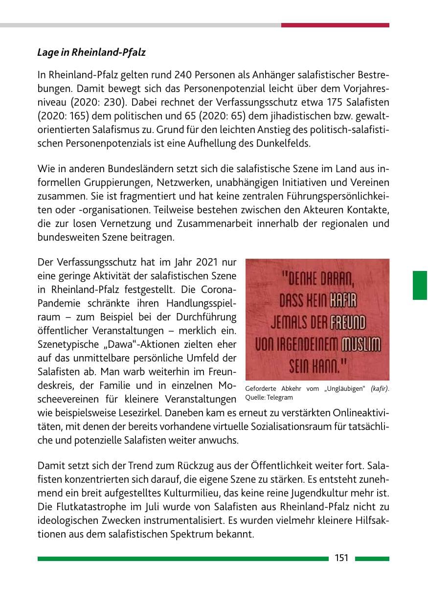 Seite 153 des Verfassungsschutzbericht 2021 Rheinland-Pfalz