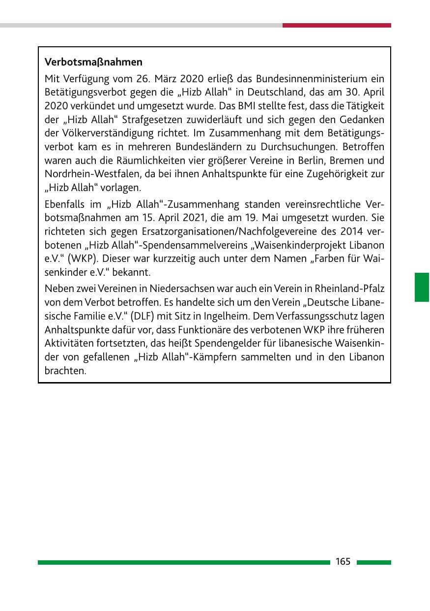 Seite 167 des Verfassungsschutzbericht 2021 Rheinland-Pfalz