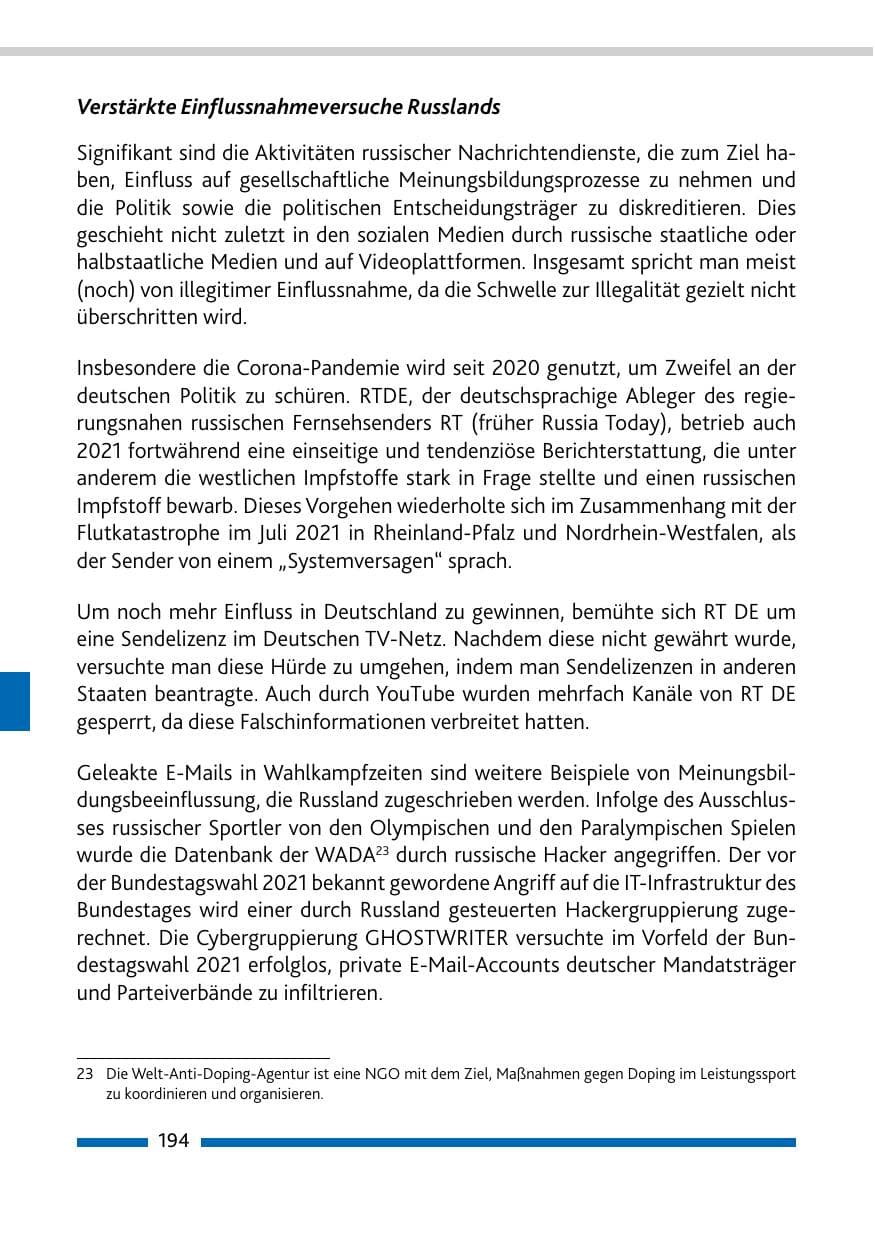 Seite 196 des Verfassungsschutzbericht 2021 Rheinland-Pfalz