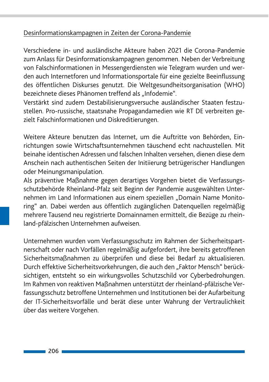 Seite 208 des Verfassungsschutzbericht 2021 Rheinland-Pfalz
