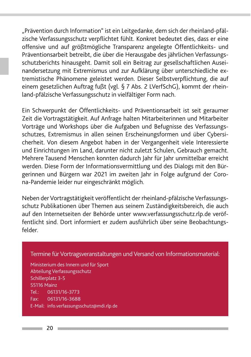 Seite 22 des Verfassungsschutzbericht 2021 Rheinland-Pfalz
