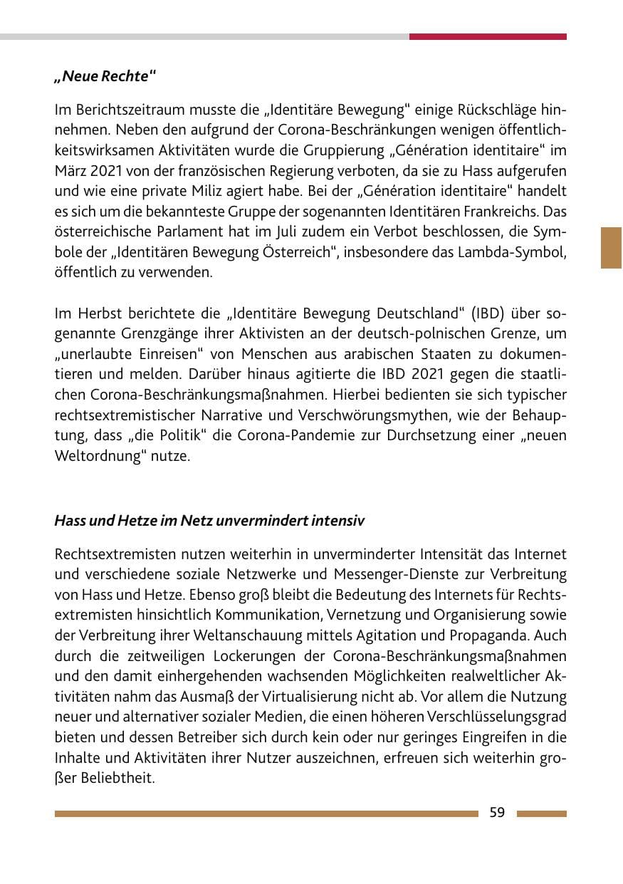 Seite 61 des Verfassungsschutzbericht 2021 Rheinland-Pfalz