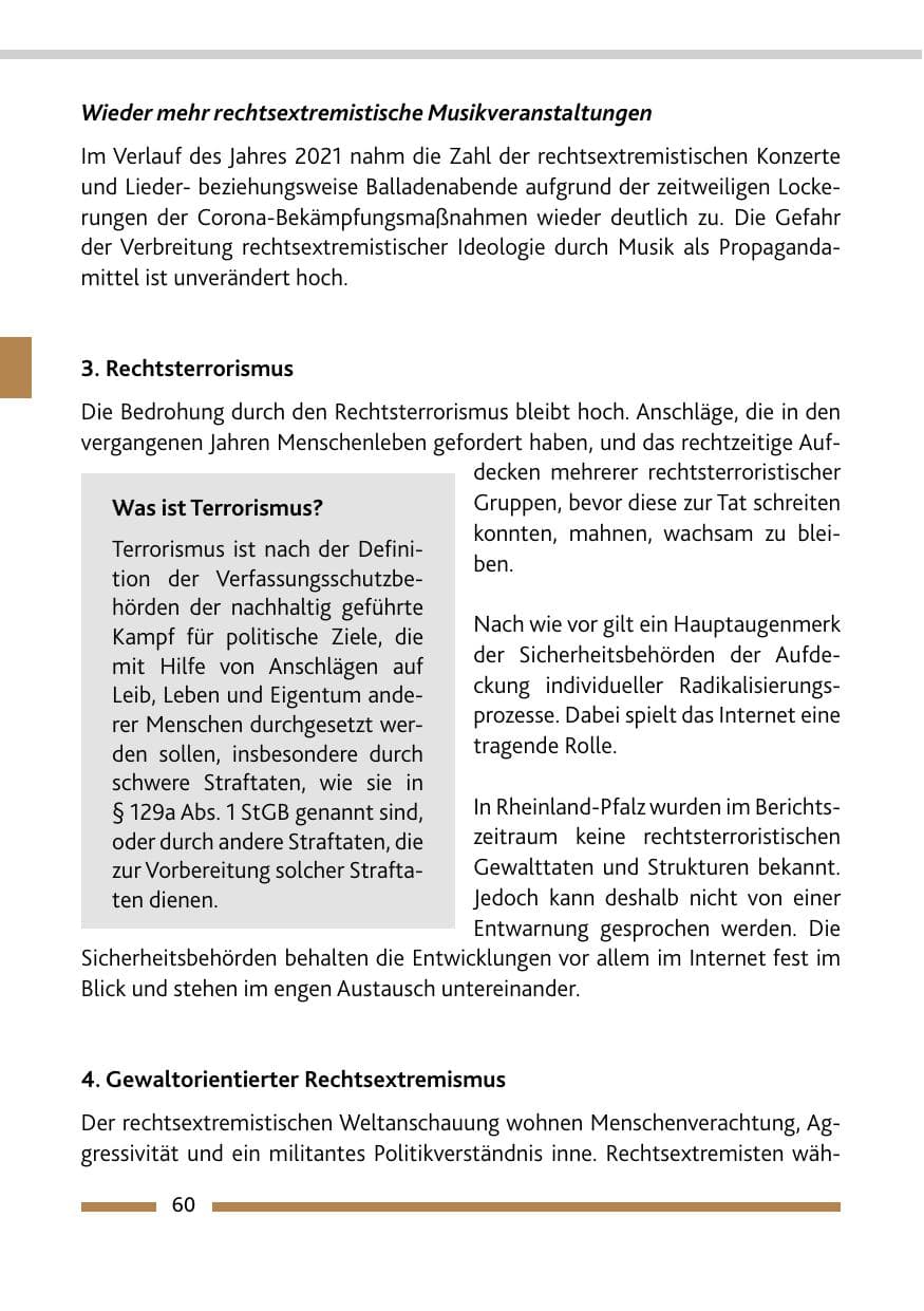 Seite 62 des Verfassungsschutzbericht 2021 Rheinland-Pfalz