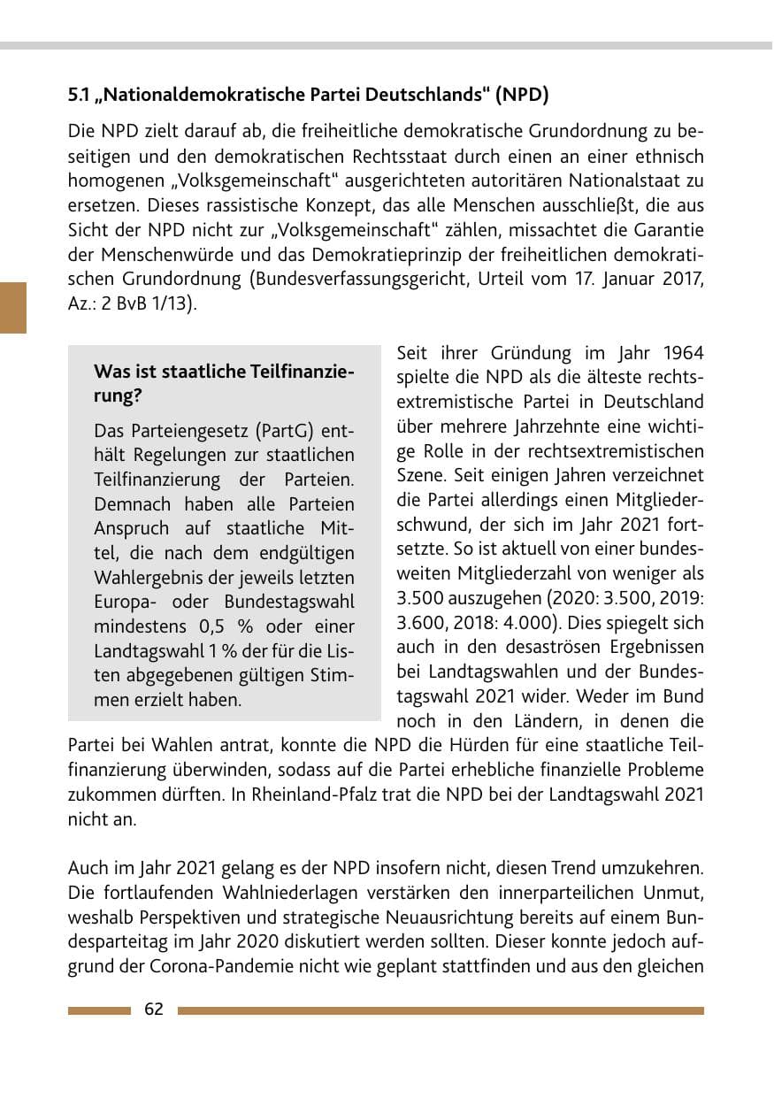Seite 64 des Verfassungsschutzbericht 2021 Rheinland-Pfalz