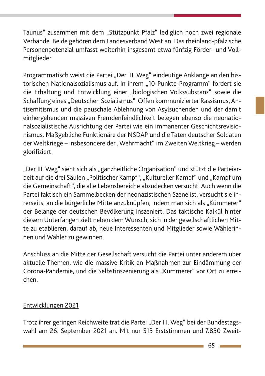 Seite 67 des Verfassungsschutzbericht 2021 Rheinland-Pfalz